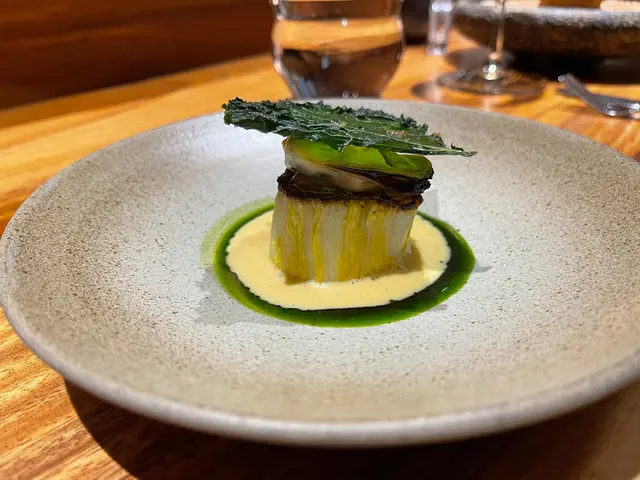 Dill  brined  cabbage ,  mussel  and  wasabi