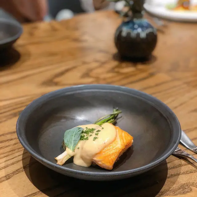 Salmon, Leek, Roasted walnut and baked potato