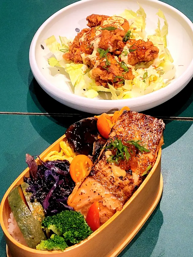 味噌三文魚六野菜便當 ,南蠻炸雞