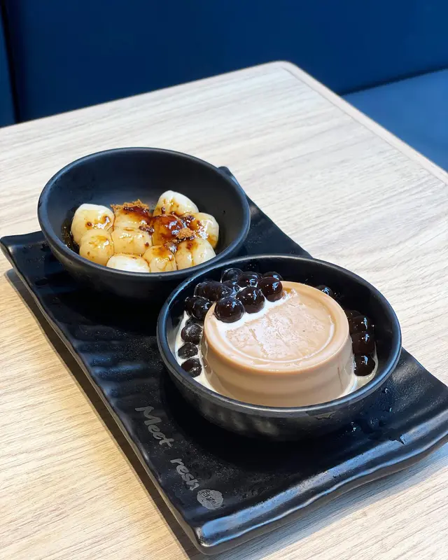 白玉湯圓 + 黑糖粉 + 珍珠焦糖布丁