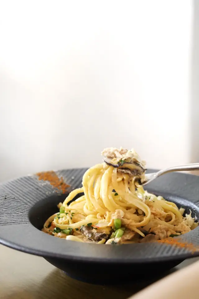 日本櫻花蝦蟹肉蘆筍扁意粉