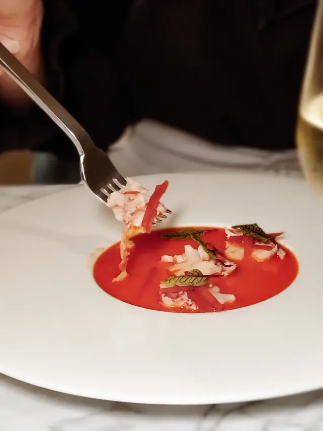 Lobster Carpaccio, Red Bell Pepper Julienne, Red Bell Pepper Umami