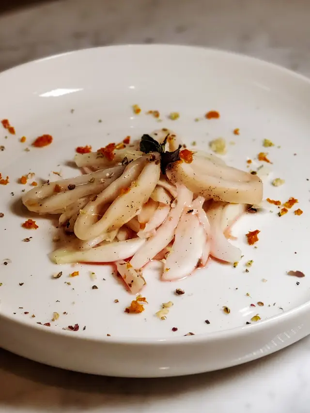Baby Squid, Fennel, Agrumi Sauce, Lemon Mint Leaves, Sichuan Peppercorn