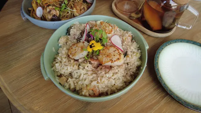 香煎北海道帶子蝦籽海味魚湯意大利飯