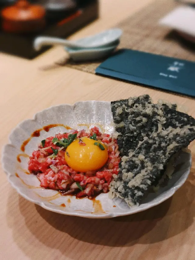 宮崎A4和牛他他 · 海苔天婦羅