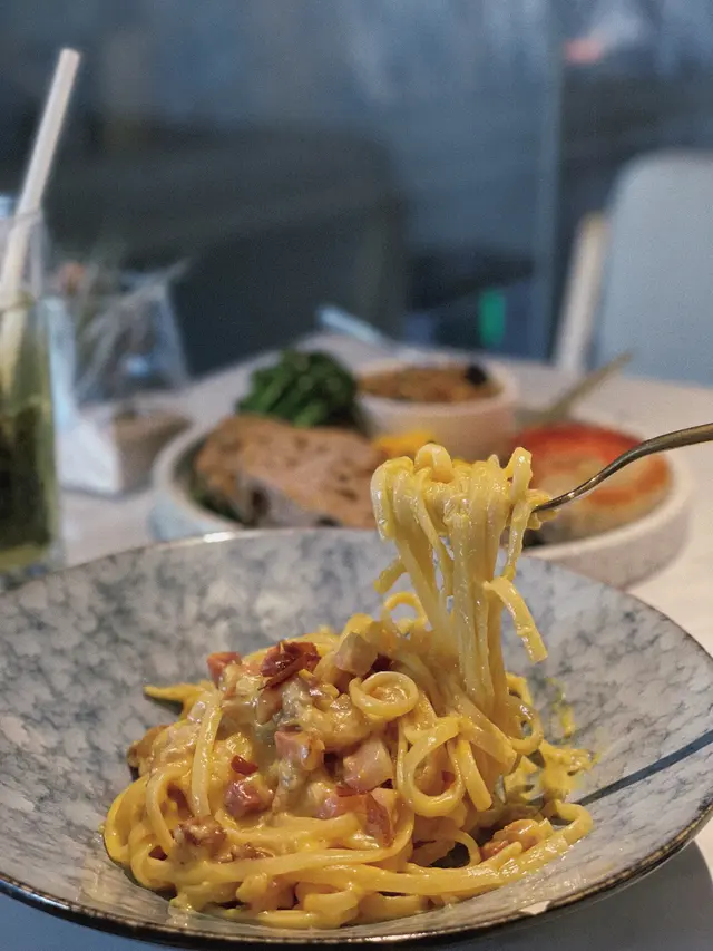 風乾豬腩肉奶油蛋黃扁意粉