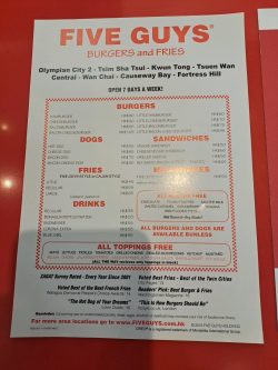 Five Guys s Menu American Hamburger Fast Food in Kwun Tong apm