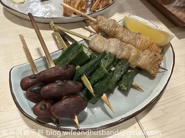 燒豬頸肉串、燒秋葵串和燒蕃薯仔串