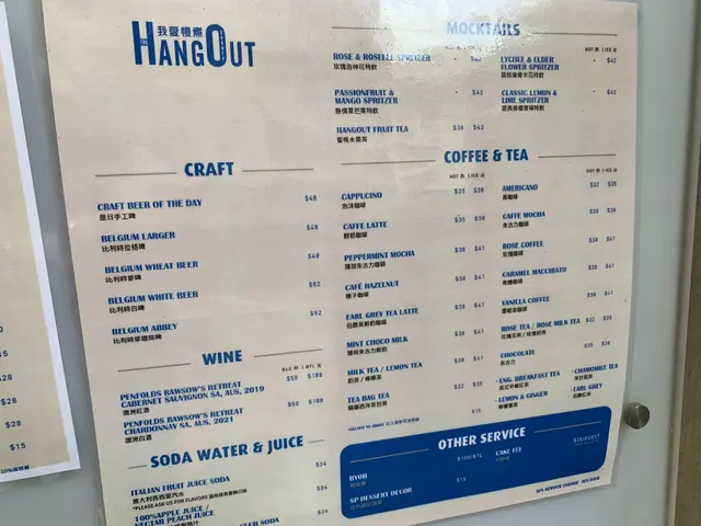 飲料餐牌,除了酒精飲品,還有大量咖啡茶的選擇,而且取價公道