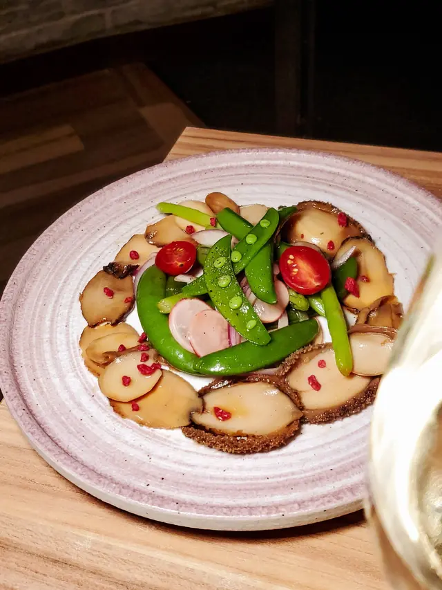 Seared Abalone Carpaccio · Asparagus French Bean Salad