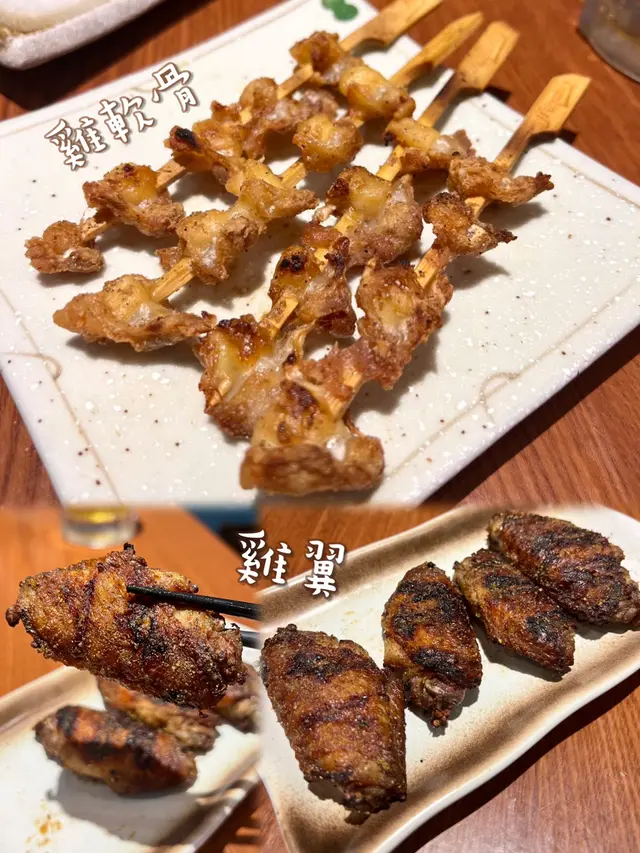 雞軟骨$8/串(4串起), 雞翼$12/串(2串起)