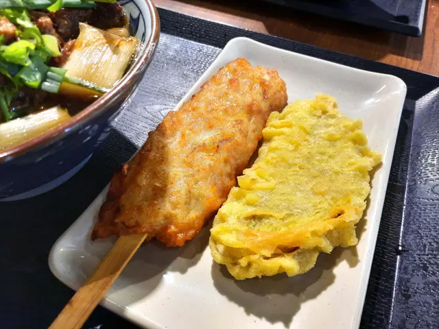 京蔥鴨肉湯烏冬、野菜魷魚、蕃薯天婦羅