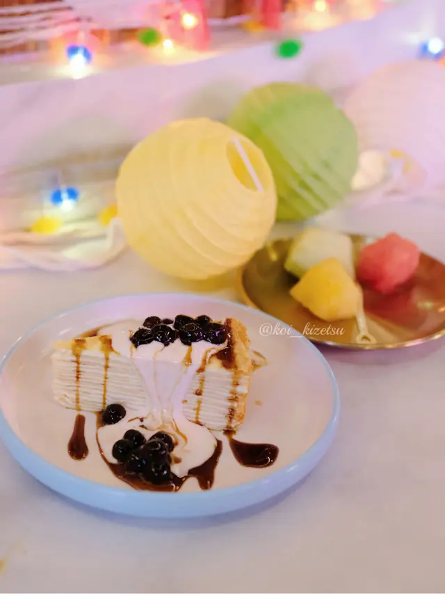 一層層的千層蛋糕，班戟皮好薄好軟熟，加上珍珠煙煙韌韌，有口感又不會太甜，但茶味不算太重。