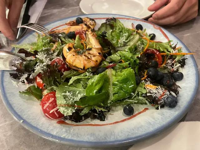 Pear  and berries  tiger  prawn  salad