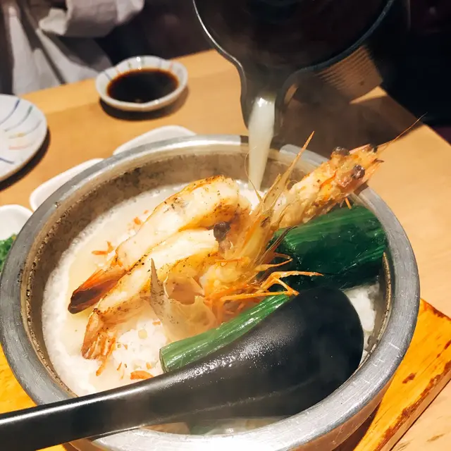 好香魚湯味，餸有帶子，蝦同菠菜，二人分都勁飽
