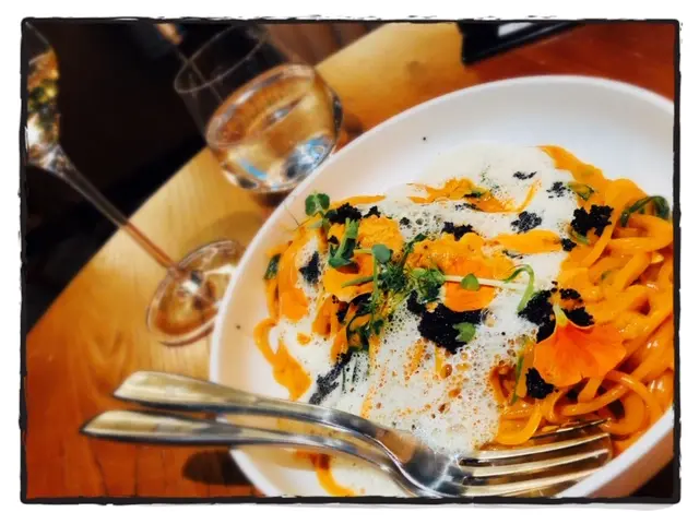 Sea Urchin Pasta with Flying Fish Roe and Fennel Foam
