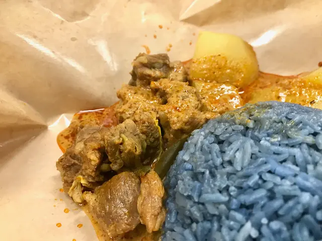 辣死他啦配仁噹牛肉飯(藍花飯)