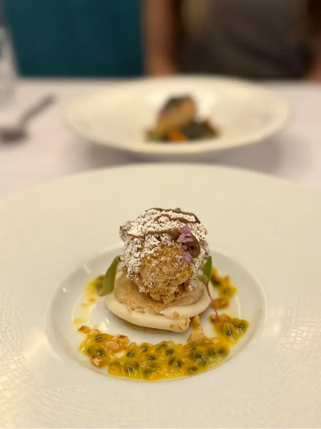 Coconut ice cream, passion fruit, hazelnut