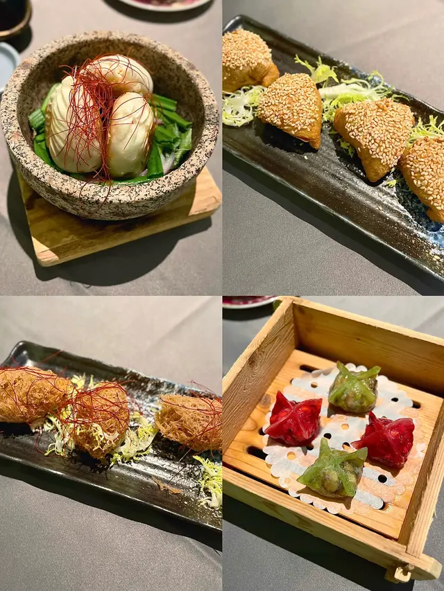 麻辣安格斯牛肉包、蘋果叉燒酥、芙蓉海鮮芋角、鴛鴦素餃