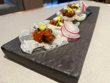 脆米纸辣味三文鱼莎莎