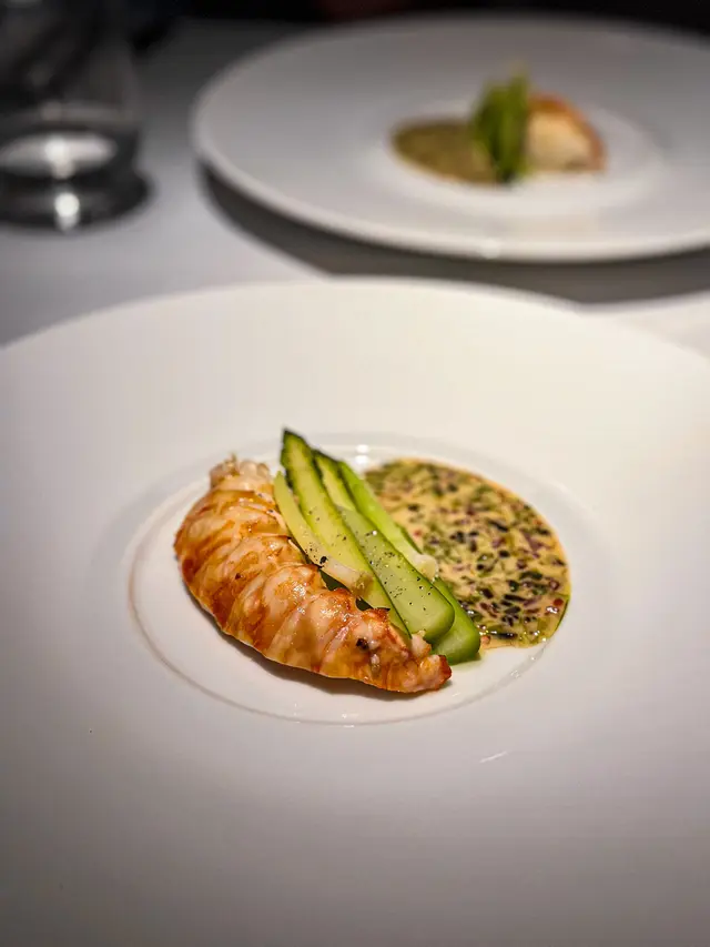 Spiny lobster with finger lime and asparagus