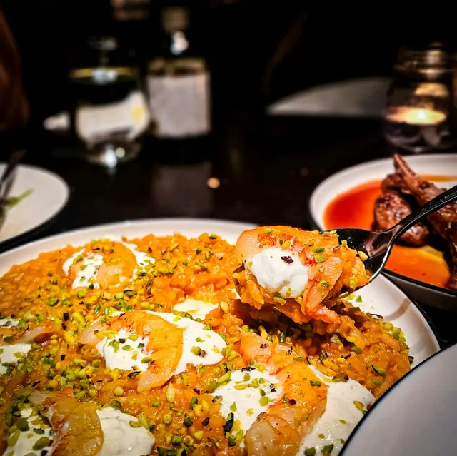 Sicilian Red Prawn Risotto with Starcciatella and Bronte Pistachio