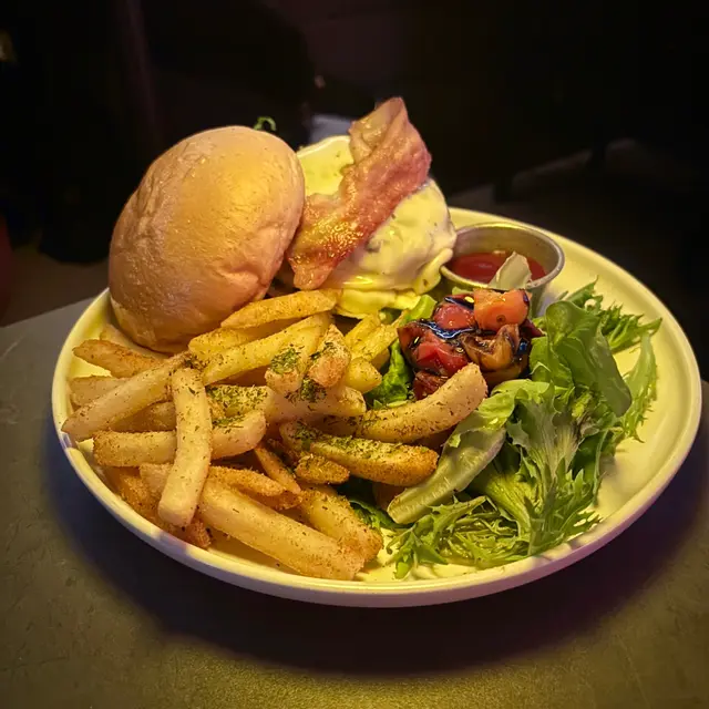 Angus Beef Burger with French Fries and Salad