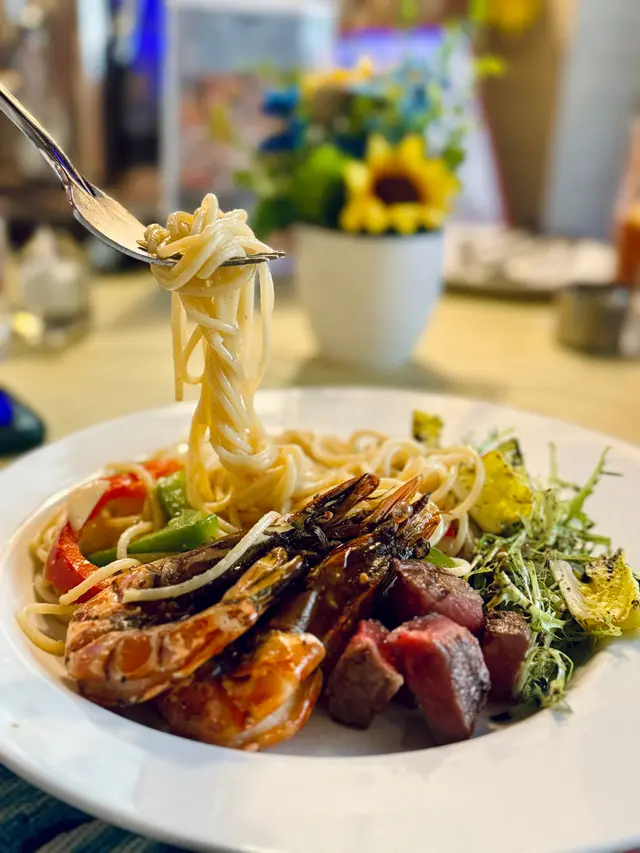 意式輕煎虎蝦牛肉粒意大利粉