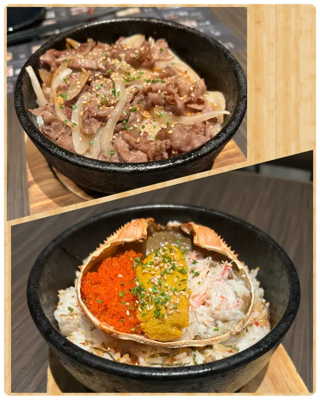 上:”鹽味香蔥牛肉石鍋飯” 下:“松葉蟹蓋海膽石鍋飯”