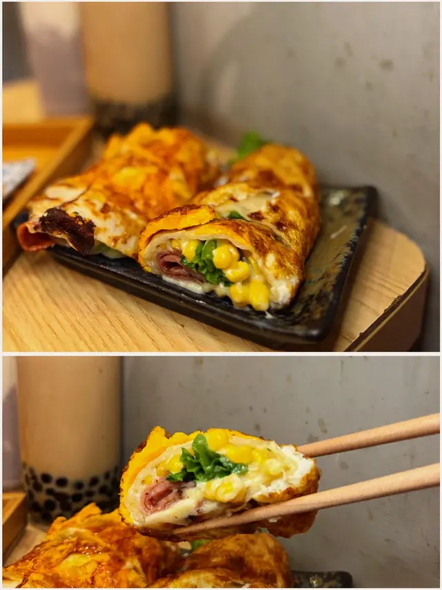 起司火腿蛋餅加玉米