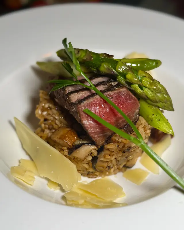 WILD MUSHROOM RISOTTO WITH SOUS VIDE WAGYU BEEF