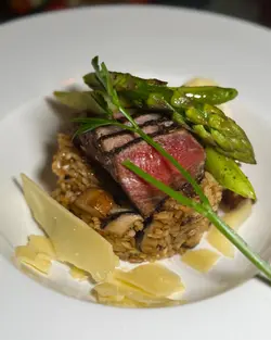 WILD MUSHROOM RISOTTO WITH SOUS VIDE WAGYU BEEF