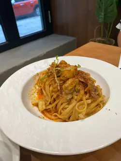 Tom  yum  with  scallops  and  seafood  pasta