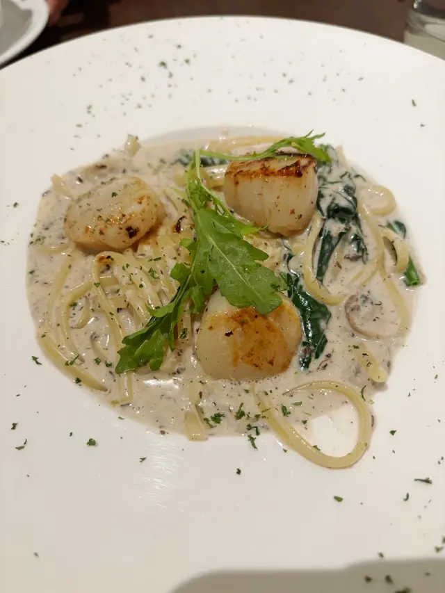 意粉creamy,松露同醬都有d蒜味,幾香👍🏻比平時食開$100頭果d「白汁松露意粉」好味。帶子有3隻,熟既。
其實成個set menu $148只有依個意粉,想要沙律或湯、飲品都要加錢,所以我只會覺得碟意粉對得住依個價 ₍˄•༝•˄₎