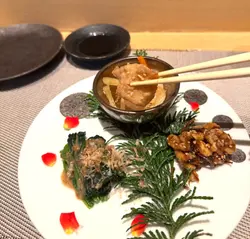 南蛮渍鱼, 核桃鱼肝, 胡麻酱菠菜