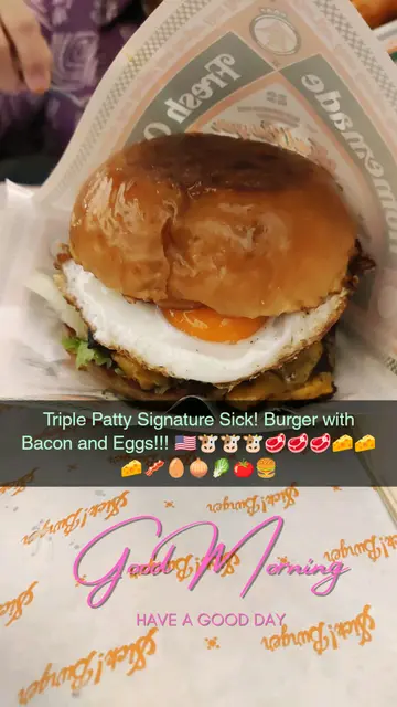 Triple Patty Sick! Signature Burger with Bacon and Eggs!!! 🇺🇸🐮🐮🐮🥩🥩🥩🧀🧀🧀🥬🍅🧅🥓🥚🍳🍔