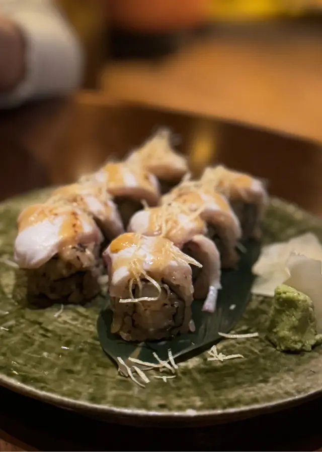 Seared Hamachi & Prawn Tempura Roll