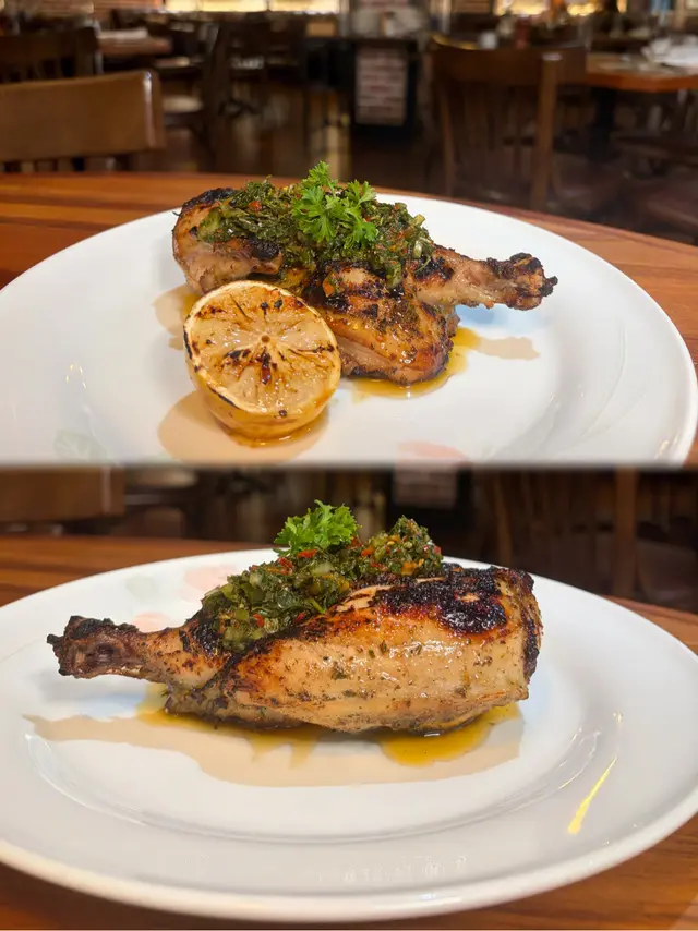 烤雞配青醬牛油 油封大蒜及檸檬