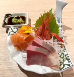 刺身三點: 三文魚, 油甘魚, 甜蝦